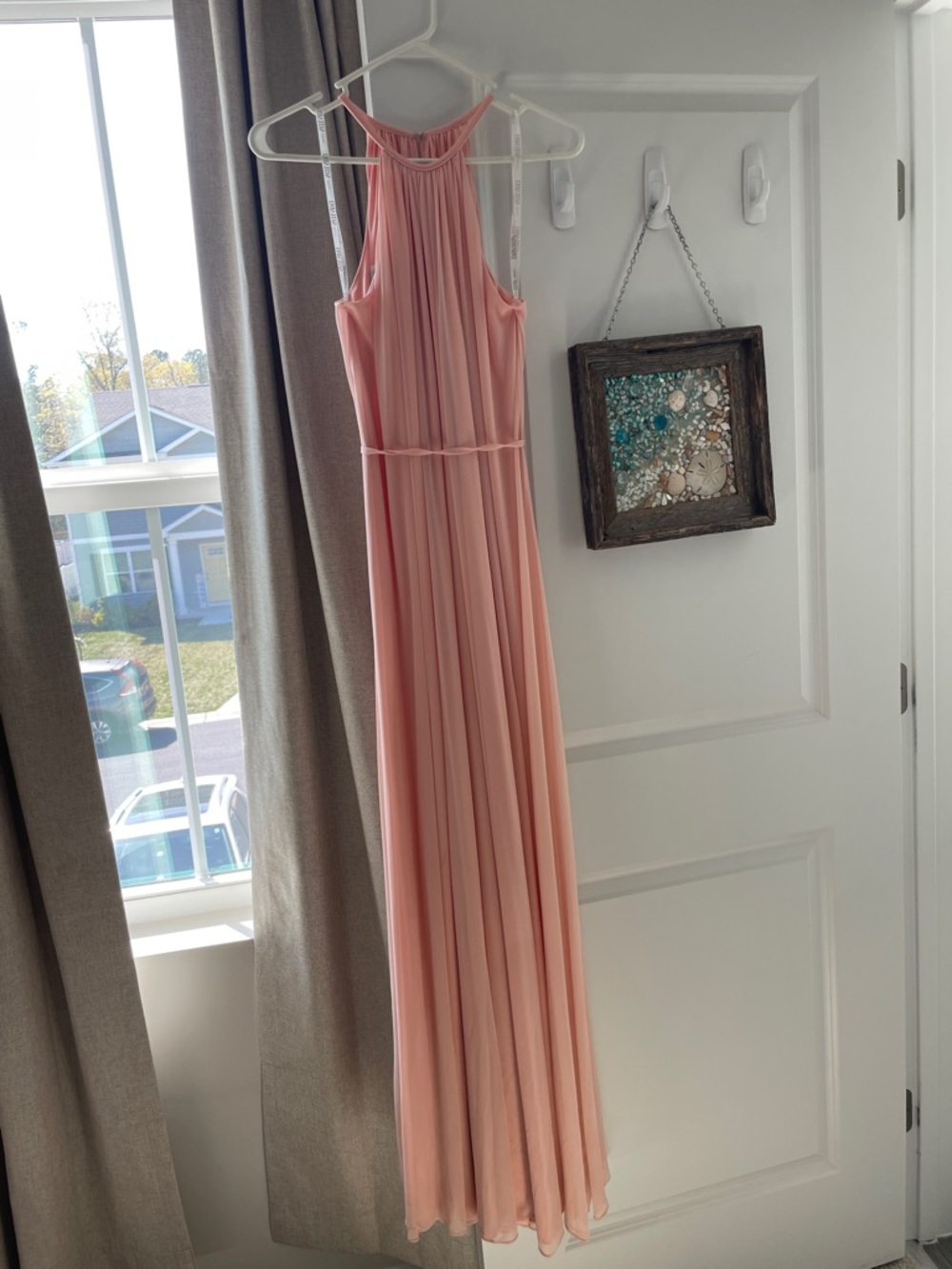 David's Bridal Blush Pink Strappy Maxi Dress